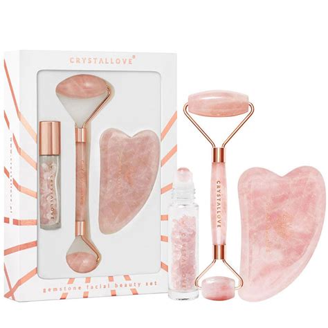 Crystallove Rose Quartz Roller Gua Sha Oil Roll On Bottle Fina