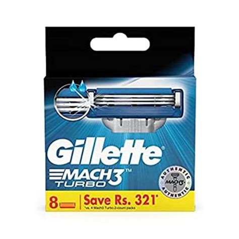 Buy Gillette Mach 3 Turbo Manual Shaving Razor Blades Cartridge 8Pcs