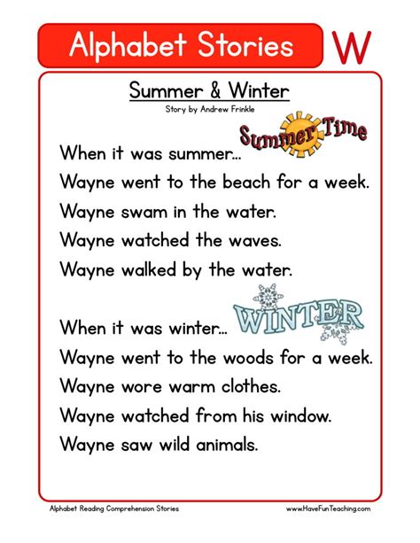 Reading Comprehension Worksheet Summer And Winter