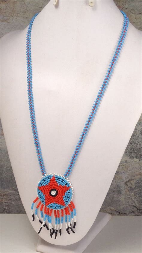 Vintage Native American Seed Bead Necklace With Star Gem