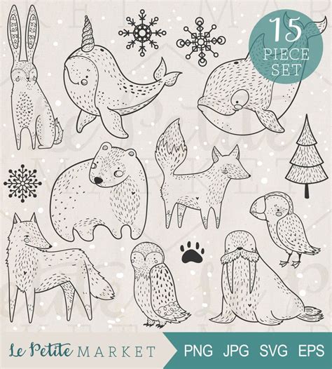 Hand Drawn Arctic Animal Clip Art Set, Arctic Animals Illustration Set ...