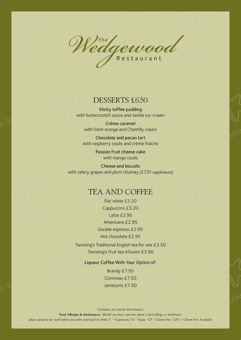 Menu at The Old Swan Hotel restaurant, Harrogate