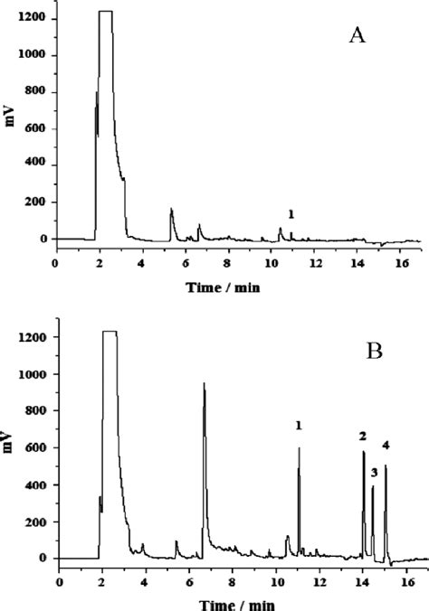 Gc Ms Chromatograms A Unspiked And B Spiked With 500 Ng L ¡1 Of