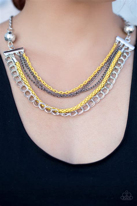 Paparazzi High Intensity Yellow Necklace And Earring Set