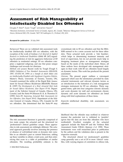 PDF Assessment Of Risk Manageability Of Intellectually Disabled Sex Offenders