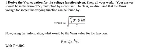 Solved 1 Derive The Vrms Equation For The Voltage Function