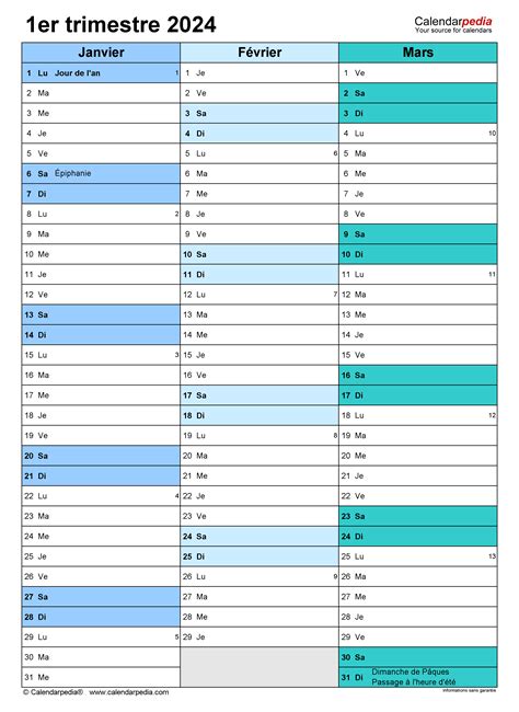 Calendrier Trimestriel 2024 Excel Word Et Pdf