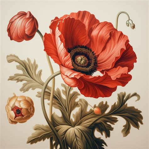 Premium AI Image There Is A Painting Of A Red Poppy Flower With