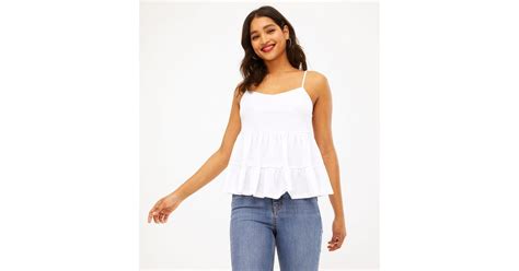 White Tiered Peplum Cami New Look