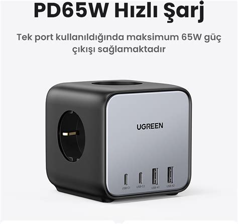 Ugreen Diginest Cube 65W Gan 2 Fast Charger 2 Usb 2 Type C 3 Way