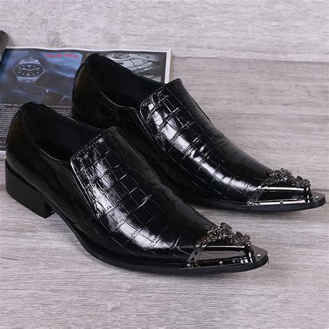 Akamatsu Crocodile Print Mens Leather Dress Shoes Steel Pointed Toe