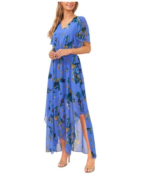 Cece Smocked Waist Flutter Sleeve Maxi Dress In Blue Lyst