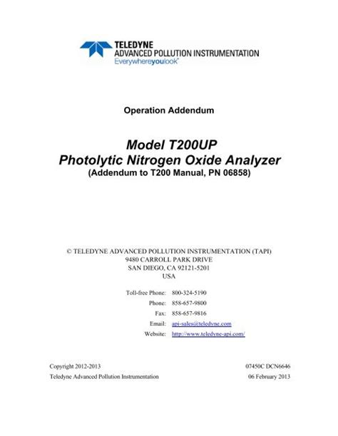 Model T Up Photolytic Nitrogen Oxide Analyzer Teledyne Api