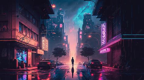 Fundo De Ilustra O De Cyberpunk De Rua Da Cidade Futura Cidades