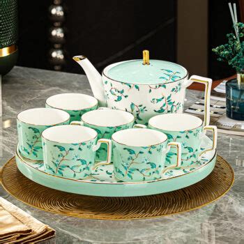 Green Leaf Tea Set Porcelain Teapot Set with Tray - Teasetbox.com