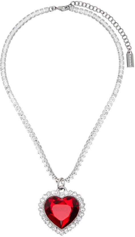 Vetements Silver And Red Crystal Heart Necklace Vetements