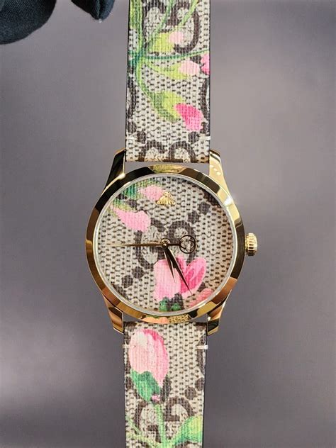 Gucci G Timeless 38mm Yellow Gold Pvd Case With Gg Supreme Canvas Strap Womens Wristwatch For