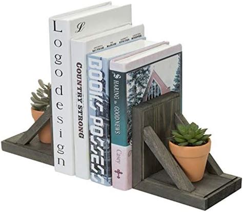 Amazon MyGift Vintage Gray Wood Decorative Bookends With Brass