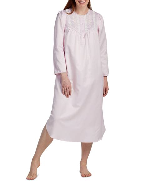 Miss Elaine Petite Long Sleeve Lace Trim Nightgown In Pink Lyst