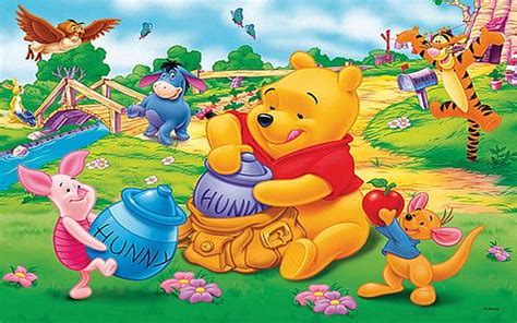 Winnie The Pooh And Her Friends Are Playing In The Park With Teapots