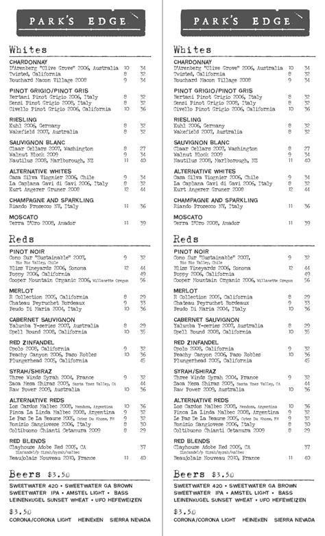 Usen Gandara Art/Design: Park's Edge Menus, placemat, logo. Atlanta, GA