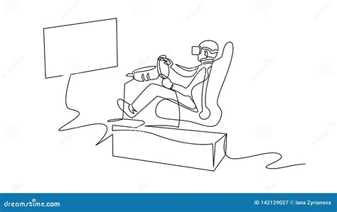 VR Motion Chair, Racing Simulator Continuous One Line Drawing Cartoon ...