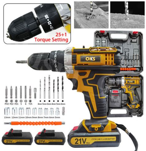 21v Cordless Drill 2 Battery Heavy Duty Impact Driver Kit Brushless