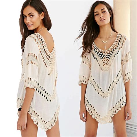 Women Crochet Beachwear Hollow Out Bikini Cover Ups Pareo De Plage