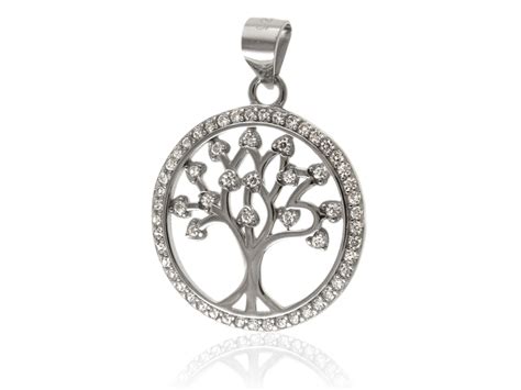 Elegancki rodowany srebrny wisiorek drzewo życia tree of life białe