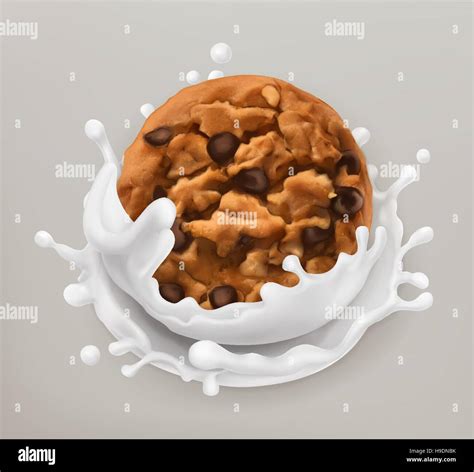 Galletas De Chocolate Y Leche Splash Ilustraci N Realista Icono De