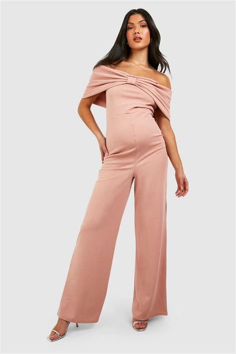 Maternity Bardot Crepe Wide Leg Jumpsuit Boohoo Uk