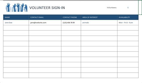 Volunteer Sign-In Sheet » ExcelTemplate.net