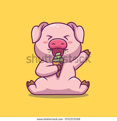 Cute Pig Eating Ice Cream Cartoon Stock Vector (Royalty Free ...