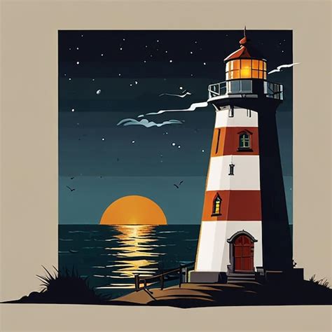 A Painting Of A Lighthouse With The Sun Shining On It Premium Ai