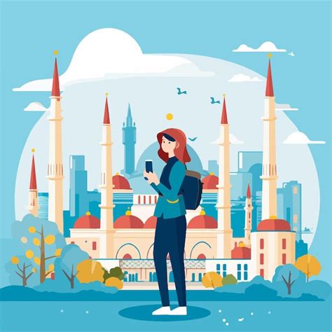 Mujer Turca Turista En Dise O Plano De Estambul Vector Premium