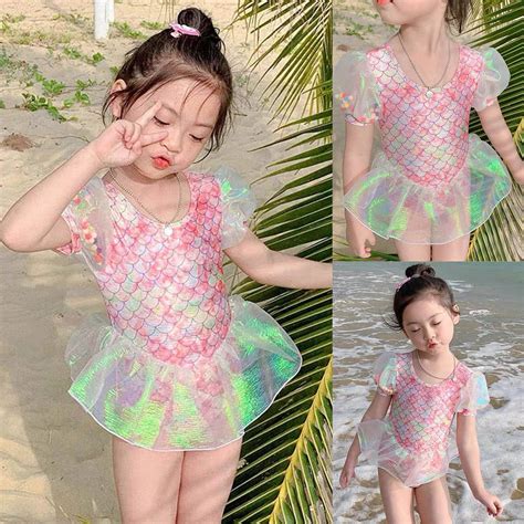 XDZJLR Girls Bathing Suit Bathing Suit Summer Short Sleeve Prints Beach Bikini Cap Set Swimwear