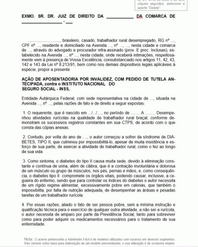 Refer Ncia De Peti O Aposentadoria Por Invalidez Tutela Antecipada