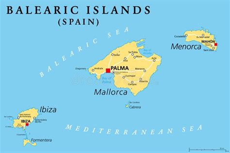 Islas Baleares Mapa Pol Tico Mallorca Ibiza Menorca Y Formentera