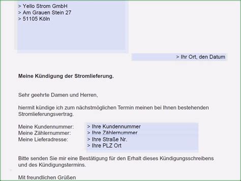 K Ndigung Stromvertrag Vorlage Word