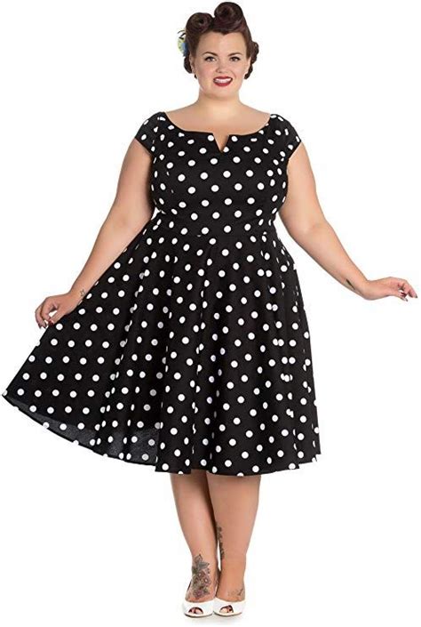 Hell Bunny Plus 50s Retro Mod Black White Polka Dot Flare Party Dress