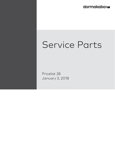 Dorma Service Parts Price Book