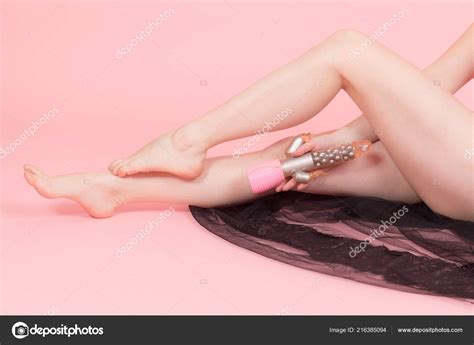 Nude Woman Pink Background Holding Vibrator Stock Photo Argument 216385094