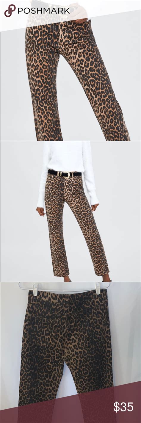 Nwot Zara Trf Leopard Print Denim Jeans Size Printed Denim Jeans