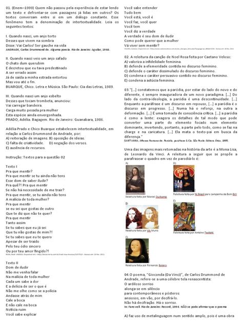 Atividades Intertextualidade Ensino Médio - Atividades de Intertextualidade para Ensino Médio | PDF | Poesia