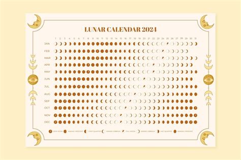 Plantilla De Calendario Lunar 2024 Dibujada A Mano Con Elementos