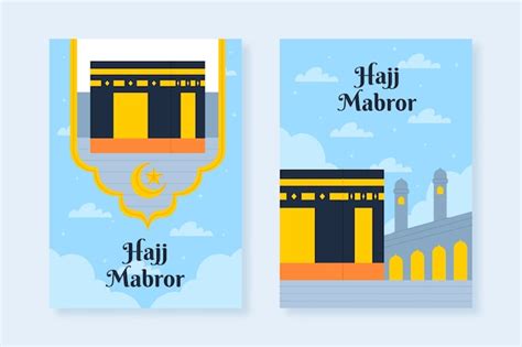 Free Vector Flat Greeting Cards Collection For Islamic Hajj Pilgrimage