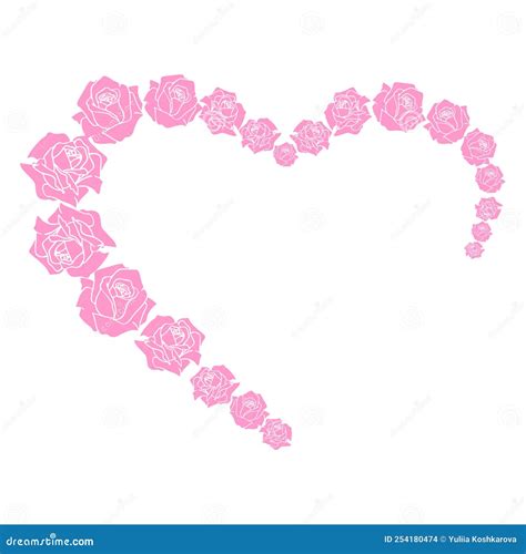 Heart Shaped Pink Rose Flower Border Greeting Card Stock Vector