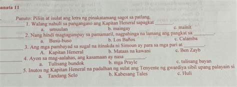 Anata Panuto Piliin At Isulat Ang Letra Ng Studyx