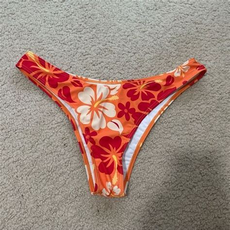 Swim Y2k Orange Hawaiian Hibiscus Coconut Girl Print Thong Style Bikini Bottom Poshmark