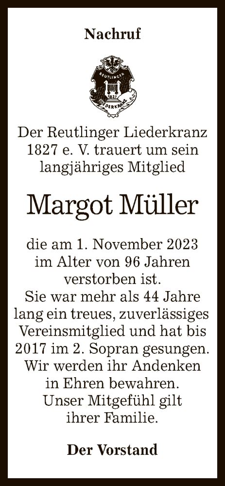 Traueranzeigen Von Margot M Ller Trauer Gea De